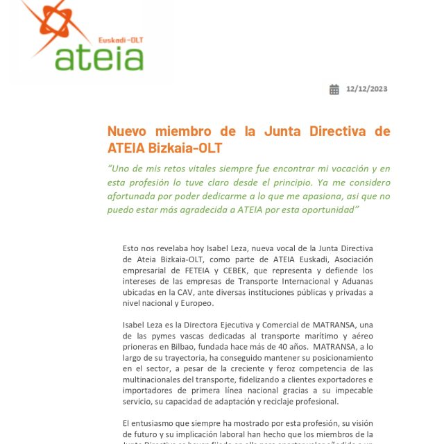 Matransa, nuevo miembro de la junta directiva de ATEIA Bizkaia-OLT