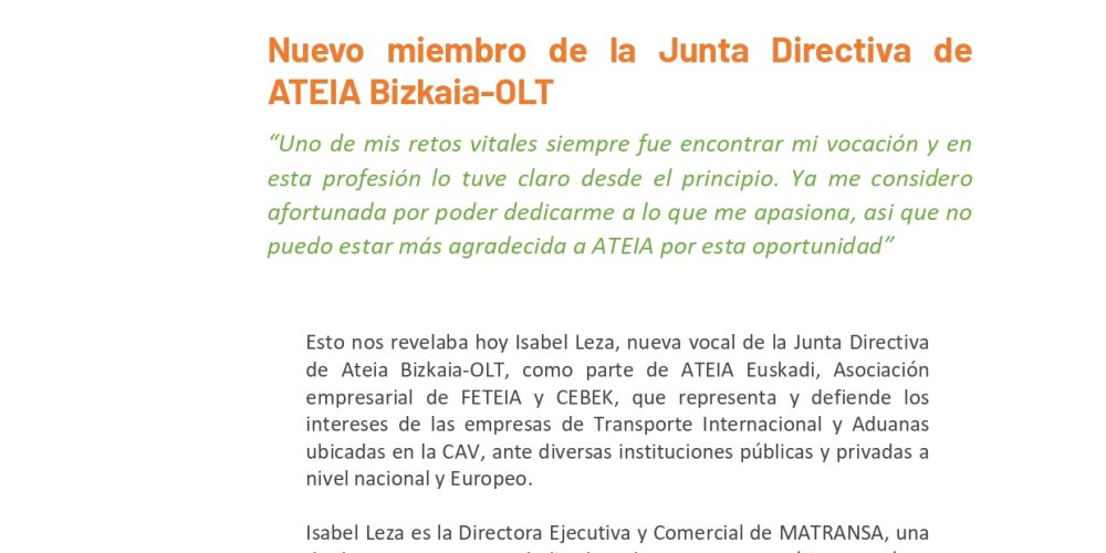 Matransa, nuevo miembro de la junta directiva de ATEIA Bizkaia-OLT